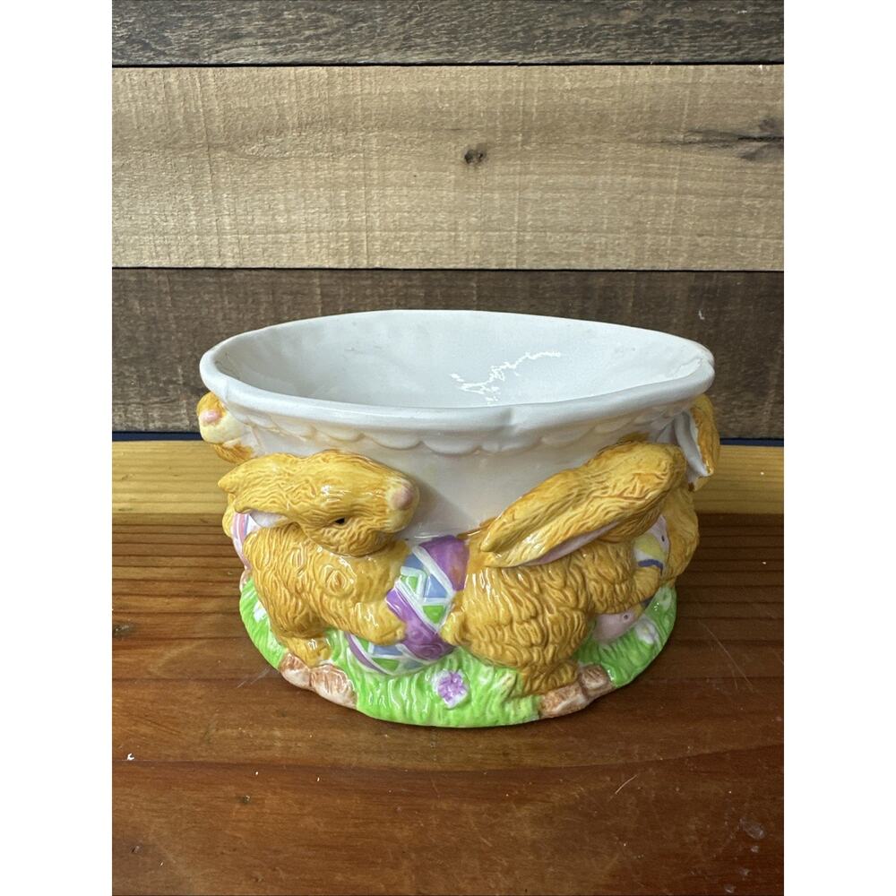 Bunnies And Easter Eggs Candy Dish 7x4